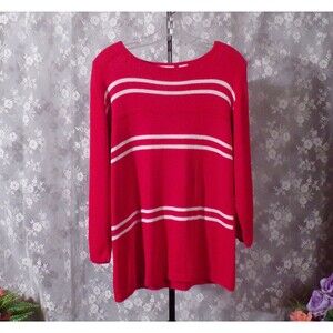 Bill Blass Jeans Vintage 80s Top Red & White Stripe Knit 1980s Retro Size Medium